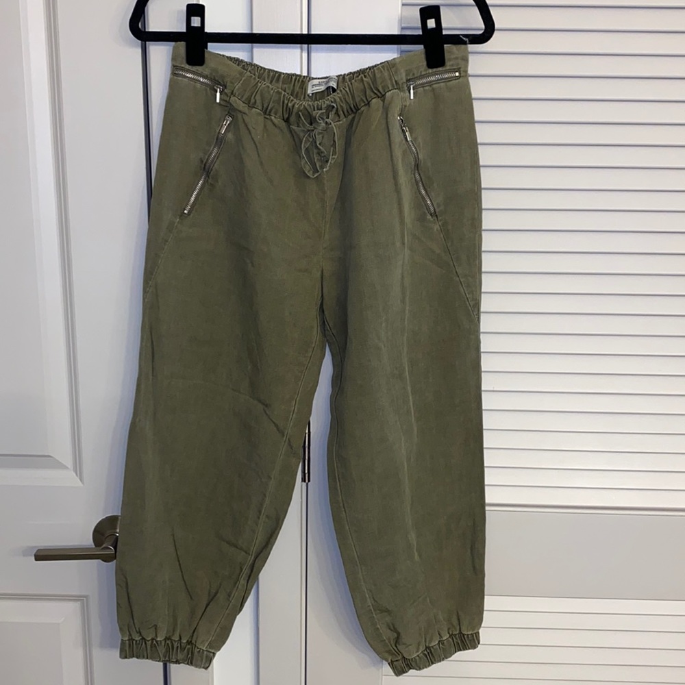 zara linen cropped joggers
